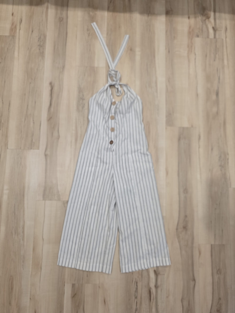 Emory Park Striped Halter Wide-Leg Jumpsuit — White & Navy